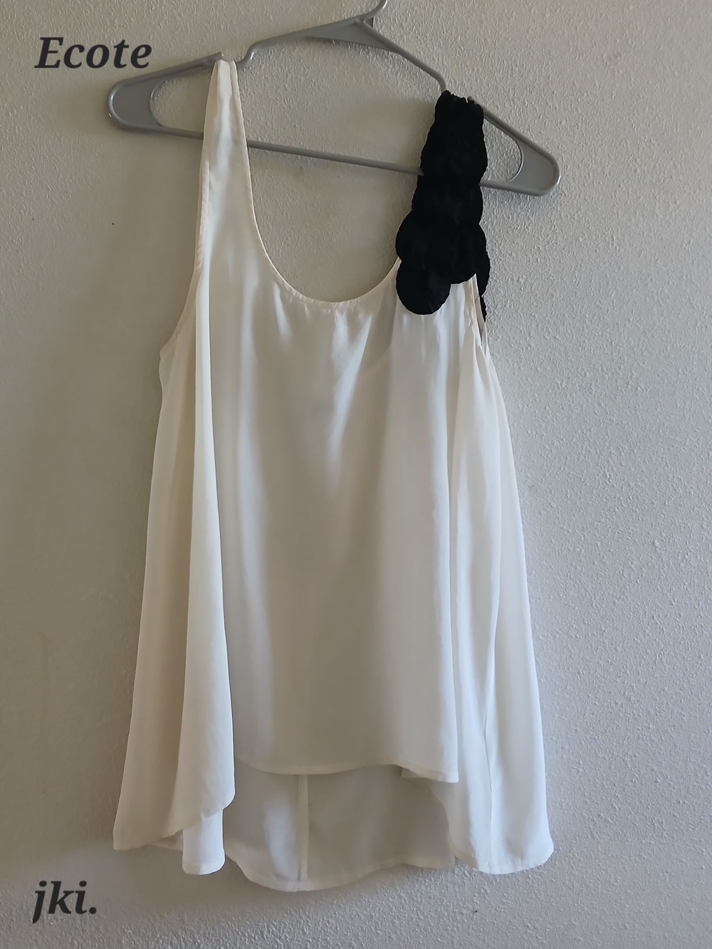 Sheer Cream Womens Tank with Black Floral Shoulder Detail